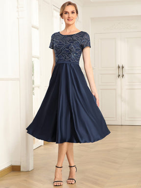Sequin Short Sleeve Chiffon Midi Mother of the Bride Dress