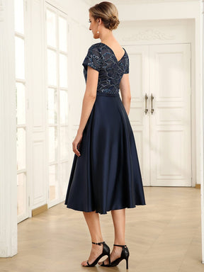 Sequin Short Sleeve Chiffon Midi Mother of the Bride Dress