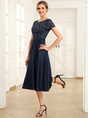 Sequin Short Sleeve Chiffon Midi Mother of the Bride Dress