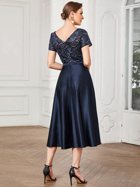 Sequin Short Sleeve Chiffon Midi Mother of the Bride Dress