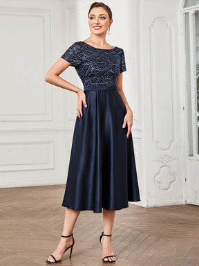 Sequin Short Sleeve Chiffon Midi Mother of the Bride Dress