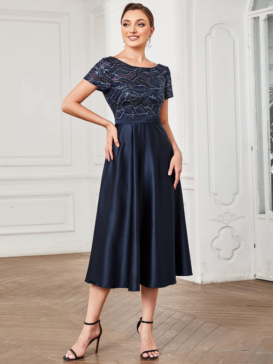 Sequin Short Sleeve Chiffon Midi Mother of the Bride Dress