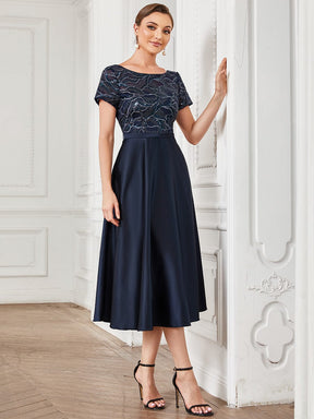 Sequin Short Sleeve Chiffon Midi Mother of the Bride Dress