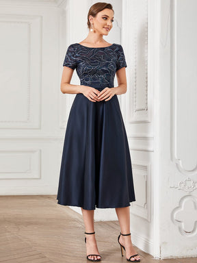 Sequin Short Sleeve Chiffon Midi Mother of the Bride Dress
