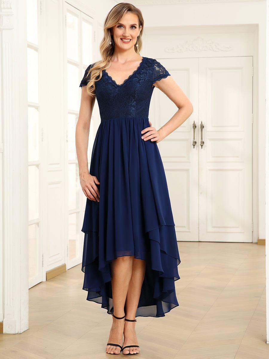 Vintage Lace High Low Short Sleeve Mother of the Bride Dress - Ever ...
