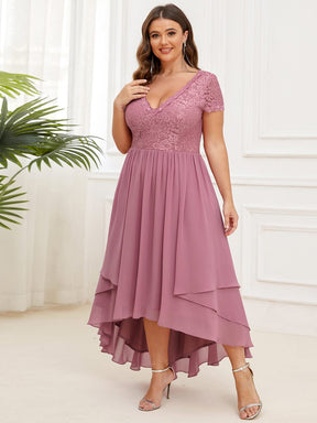Plus Size High Low Short Sleeve Vintage Lace Mother of the Bride Dress