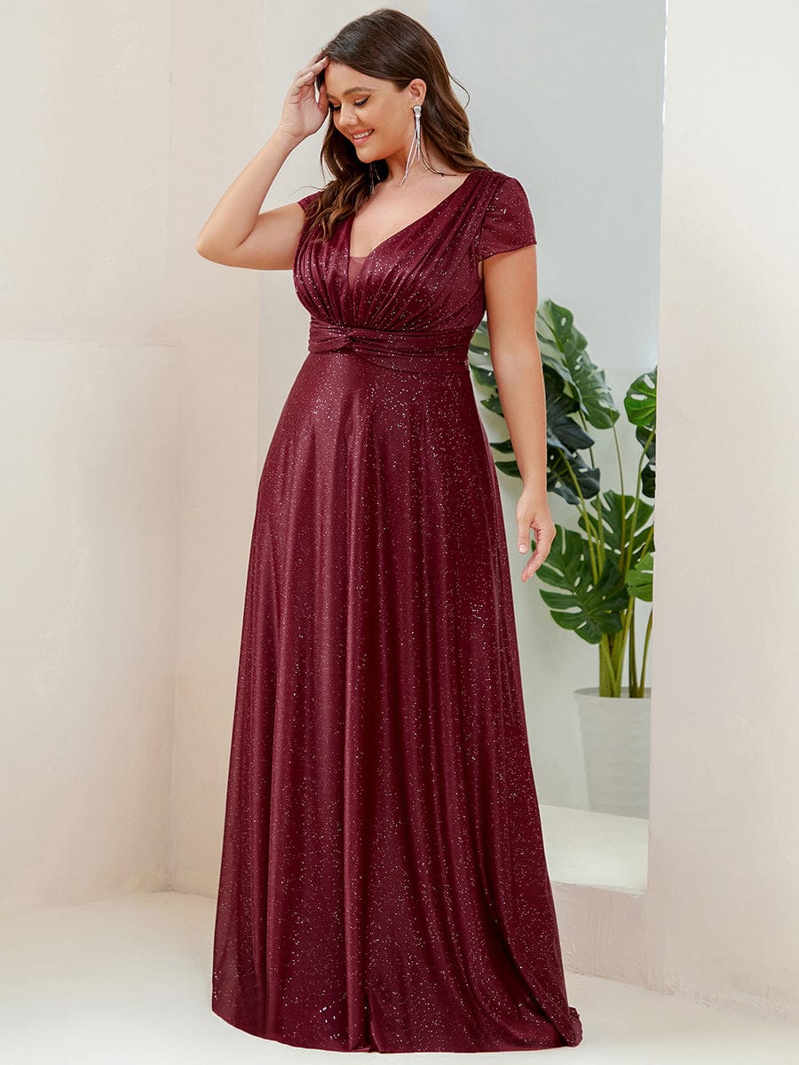 Plus Size Pleated Cap Sleeve Sweetheart Mother of the Bride Dress