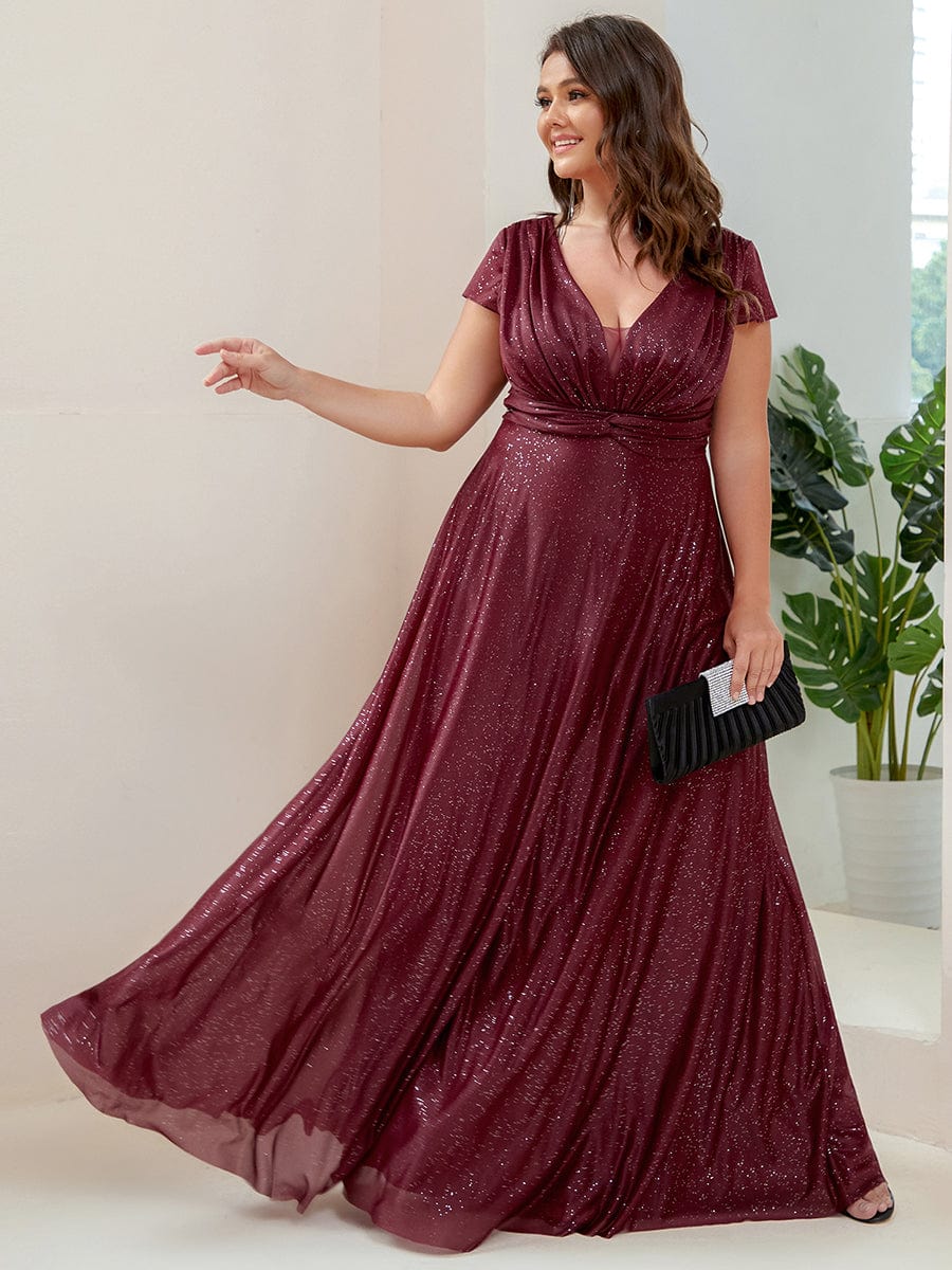 Plus Size Pleated Cap Sleeve Sweetheart Mother of the Bride Dress