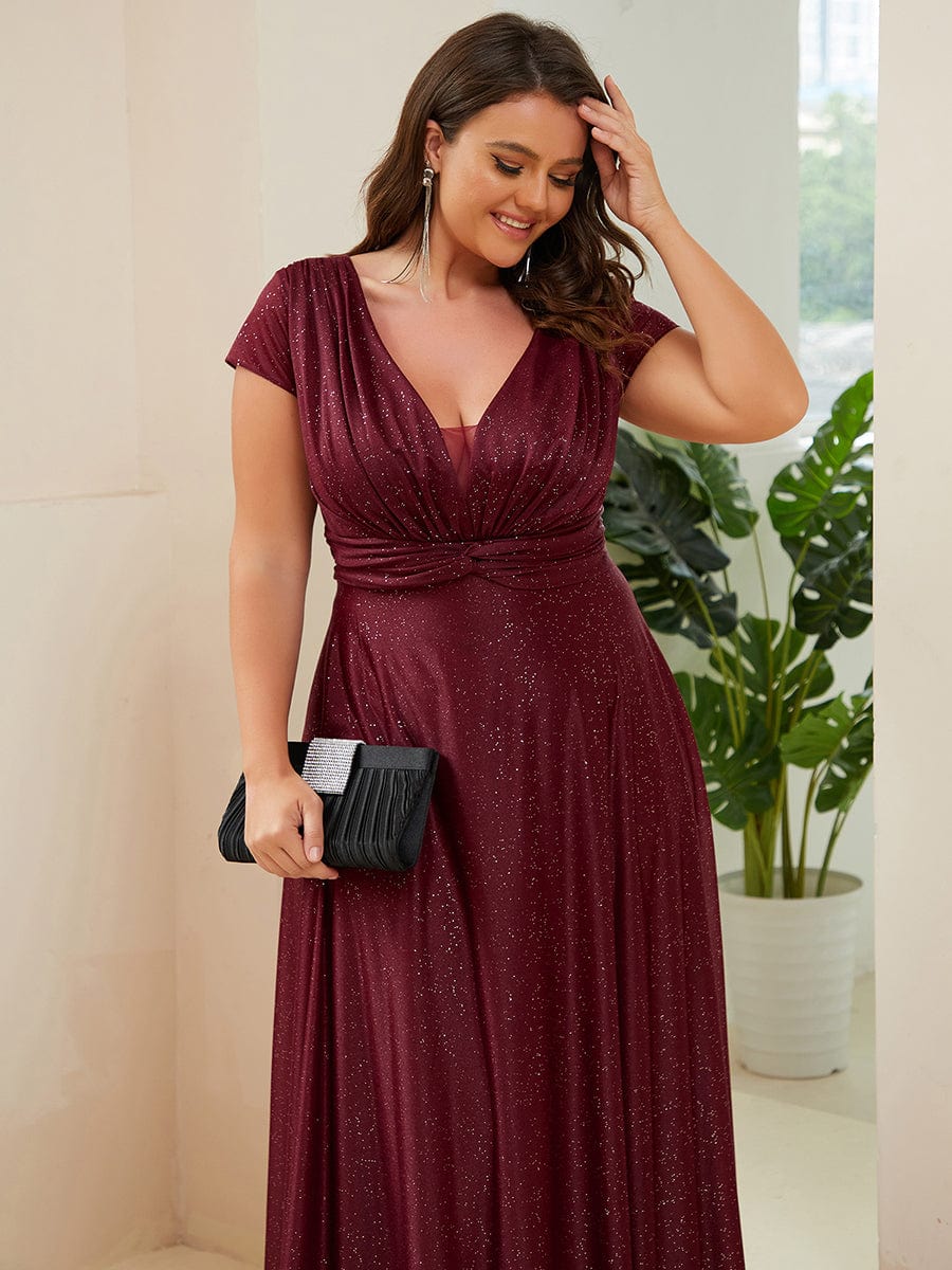 Plus Size Pleated Cap Sleeve Sweetheart Mother of the Bride Dress
