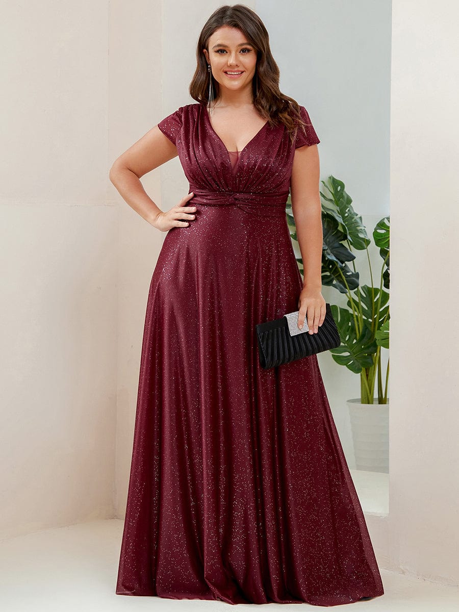 Plus Size Pleated Cap Sleeve Sweetheart Mother of the Bride Dress