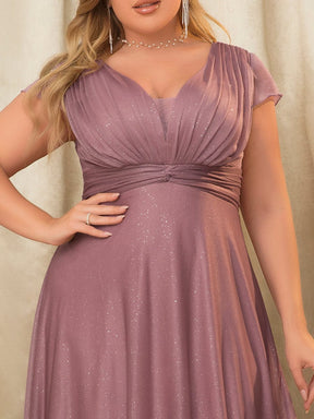 V-Neck Pleated Cap Sleeve Floor Length Mother of the Bride Dress