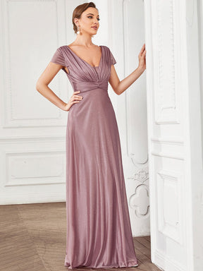 V-Neck Pleated Cap Sleeve Floor Length Mother of the Bride Dress