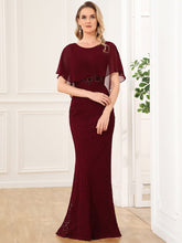 Lace Fishtail Chiffon Coverup Mother Of The Bride Dress #color_Burgundy