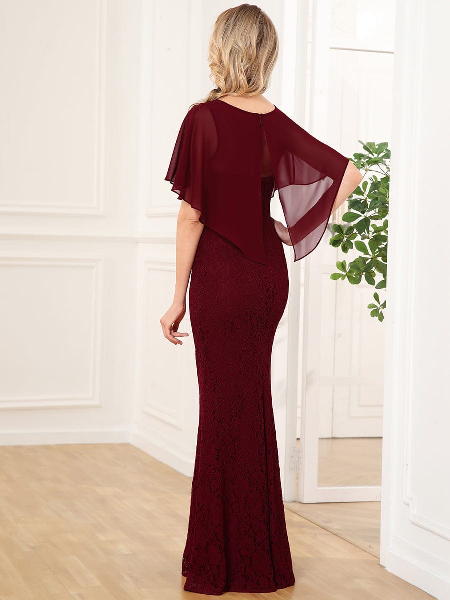 Lace Fishtail Chiffon Coverup Mother Of The Bride Dress #color_Burgundy