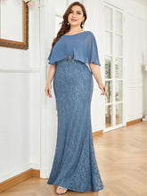 Plus Size Lace Fishtail Chiffon Coverup Mother of the Bride Dress #color_Dusty Navy