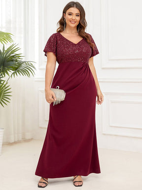 Plus Size Floor-Length Short Sleeve Sequin Mother of the Bride Dress