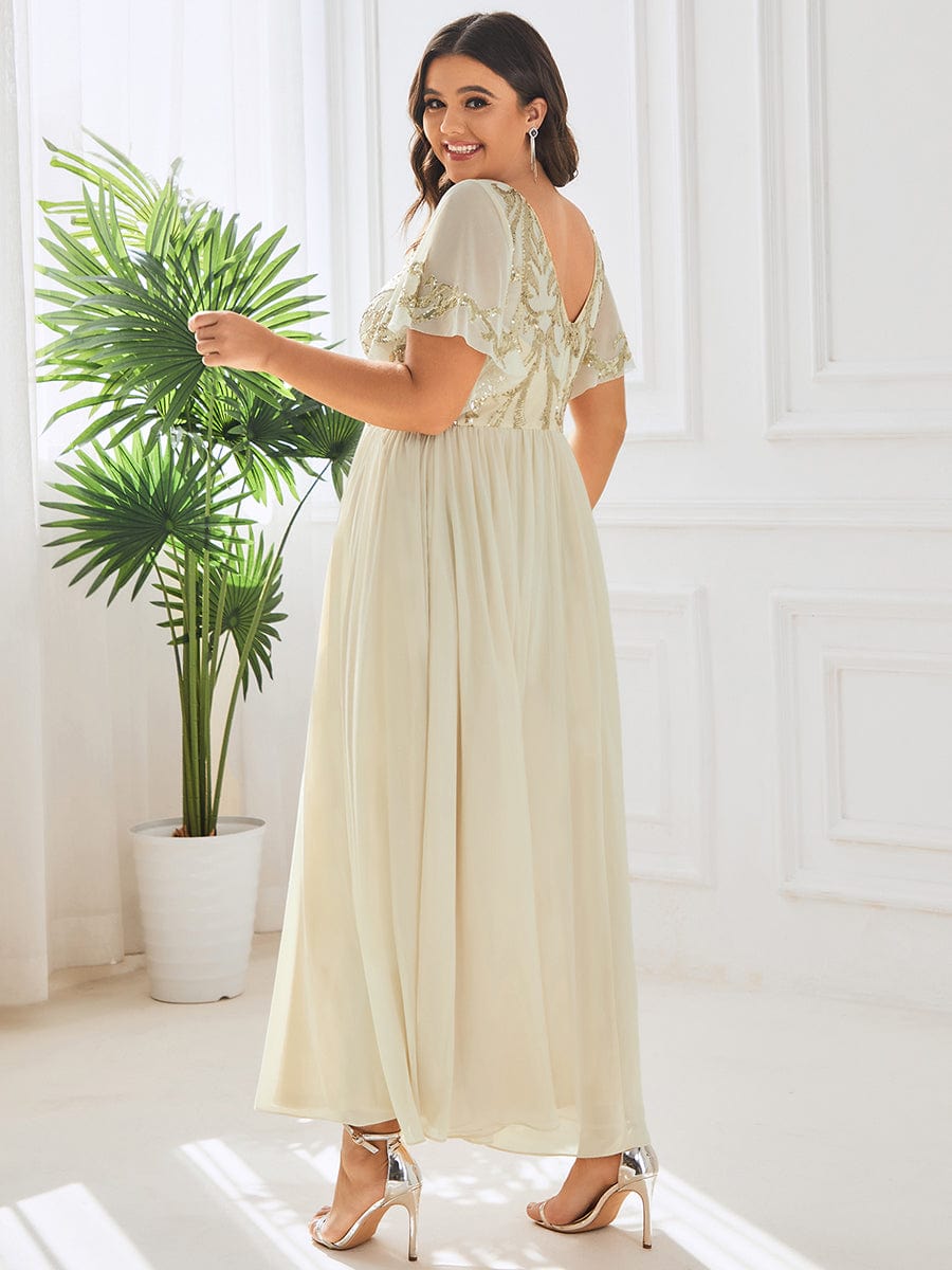 Custom Size V-Neck Short Sleeve Sequin Bodice Mother of the Bride Dress