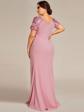 Plus Size Front Slit Short Sleeve With Sequin Formal Evening Dresses