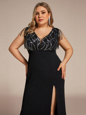Plus Size V-Neck Front Slit Sleeveless with Tassel Mother of the Bride Dress