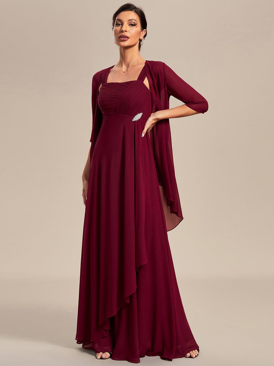 Two-Piece Square Neck Chiffon A-Line Mother of the Bride Dress? #color_Burgundy