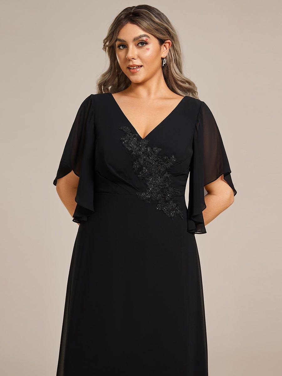 Half Sleeves Top Applique Decoration Chiffon Mother of the Bride Dress #color_Black