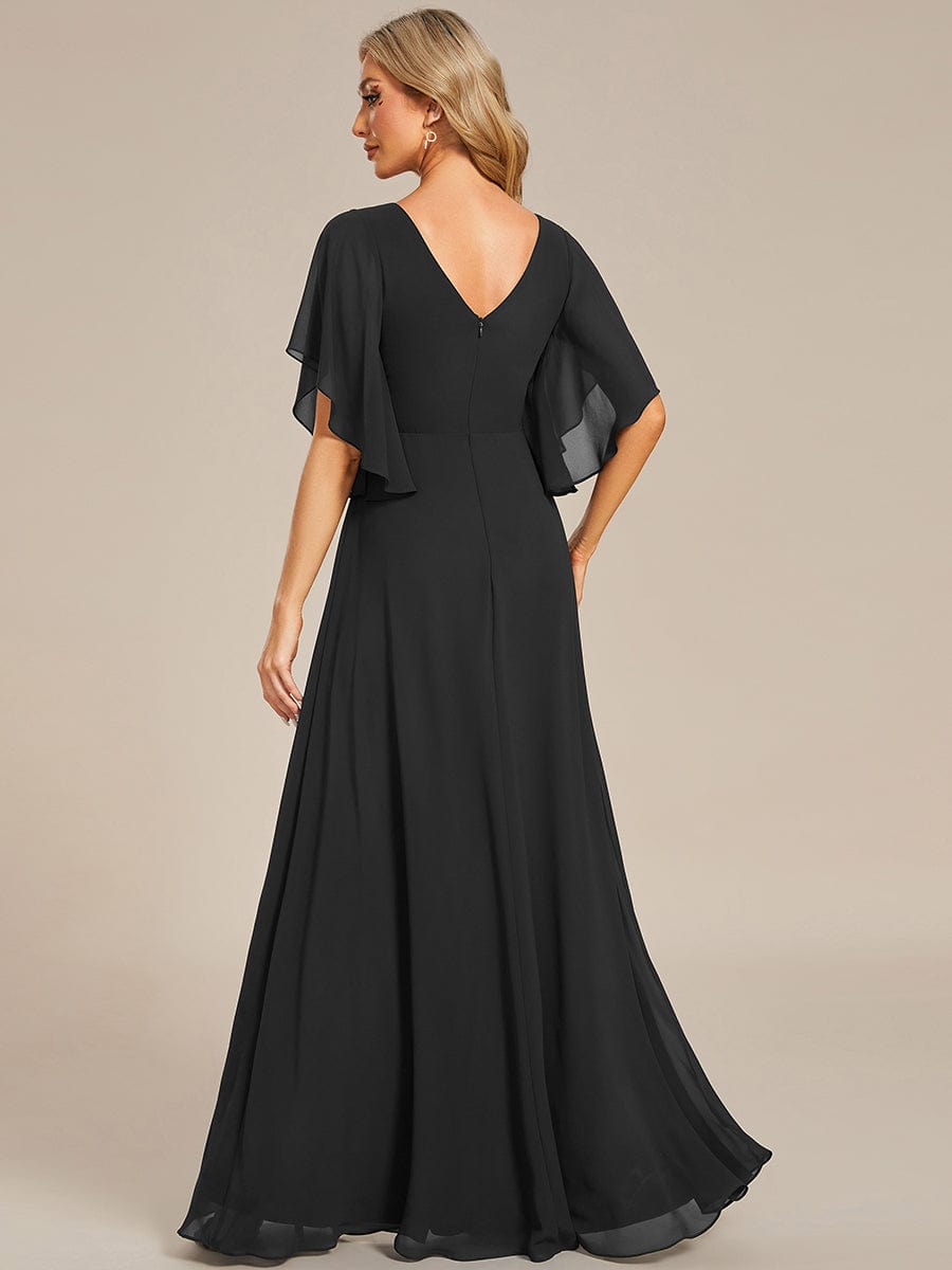 Half Sleeves Top Applique Decoration Chiffon Mother of the Bride Dress #color_Black