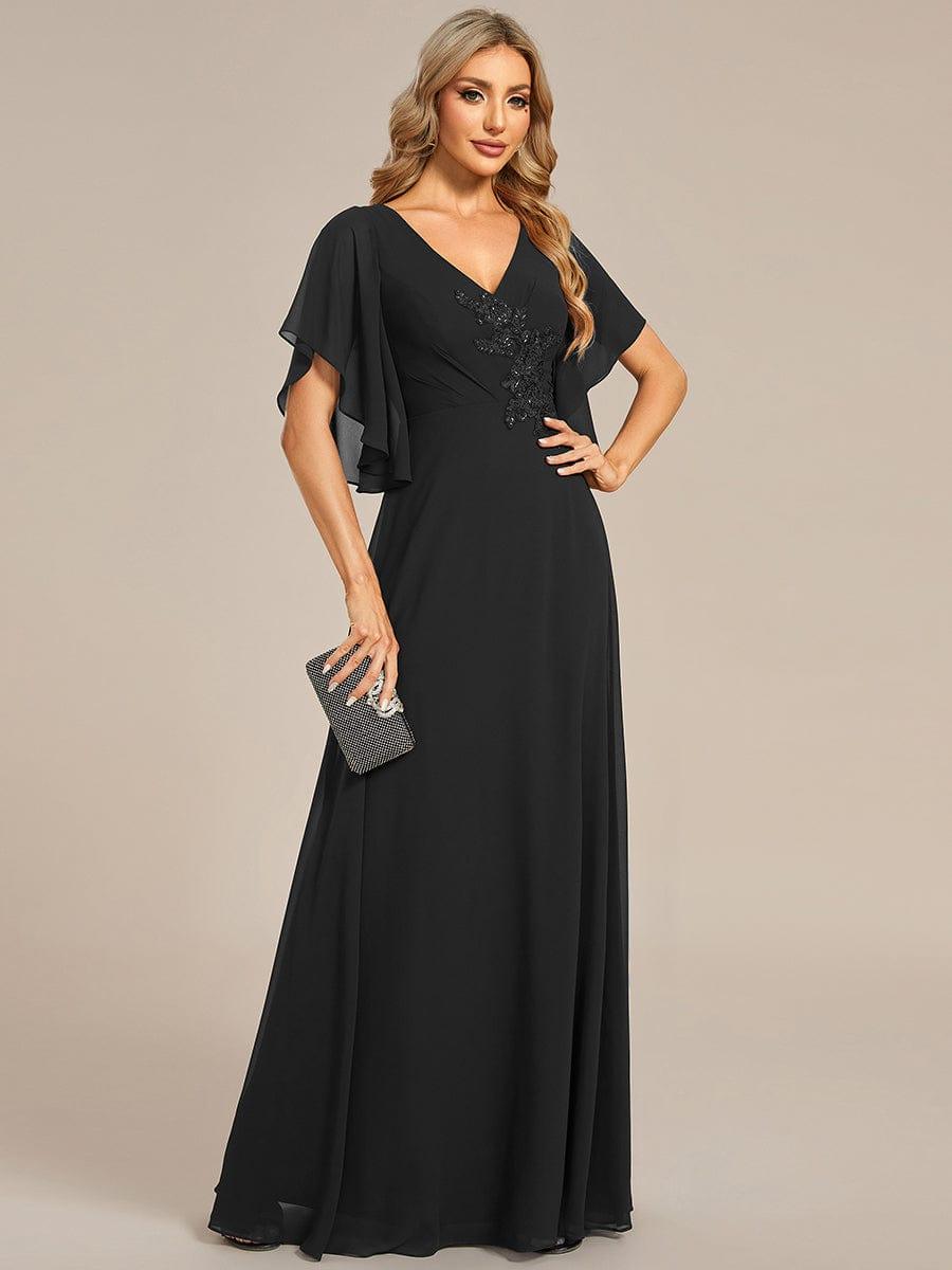 Half Sleeves Top Applique Decoration Chiffon Mother of the Bride Dress #color_Black