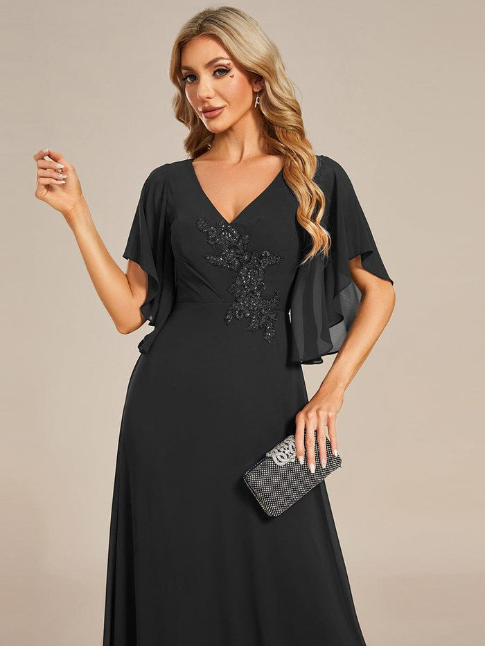 Vintage Dusty Blue Off-Shoulder Sheath Floral Applique Chiffon Mother of the Bride Dress DP7146 main image 1