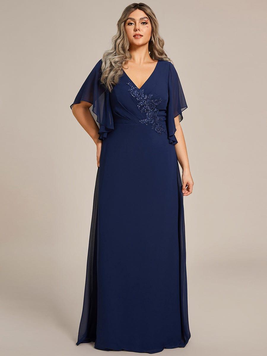 flowy mother of the bride dresses Elegant V-Neck Half Sleeves Chiffon Dress with Applique Dresses and Jumpsuits_Email