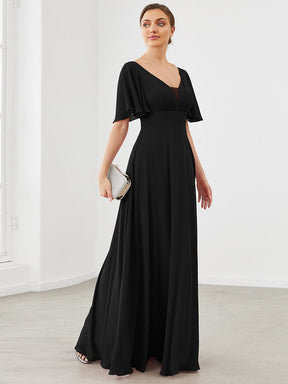 Chiffon Flutter Sleeve V-Neck Mother of the Bride Dress
