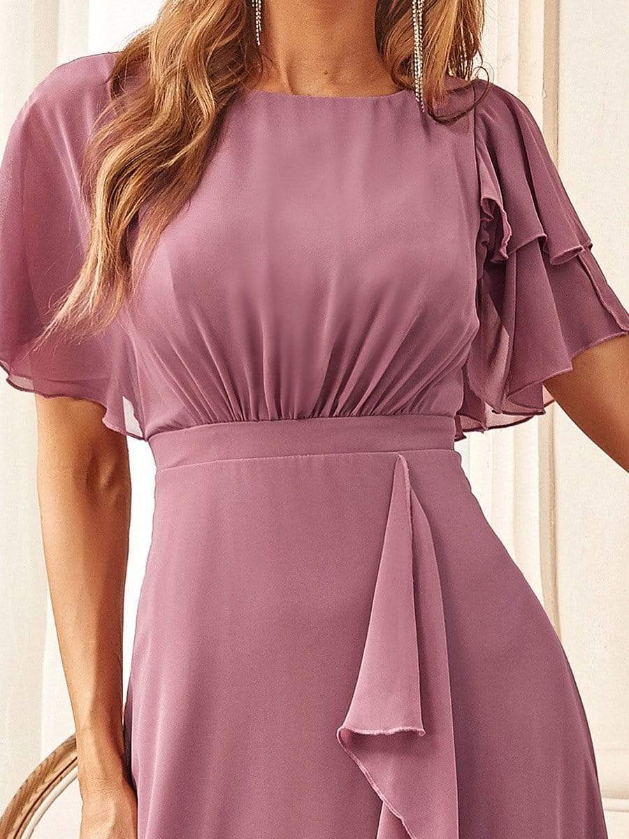 Ruffled Sleeve A-line Front Slit Mother Dress