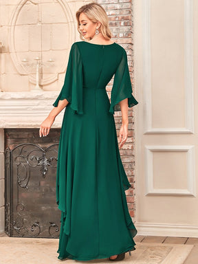 Color=Dark Green | Elegant V-Neck Ruffle Sleeve Mother Of The Bride Dress-Dark Green 5