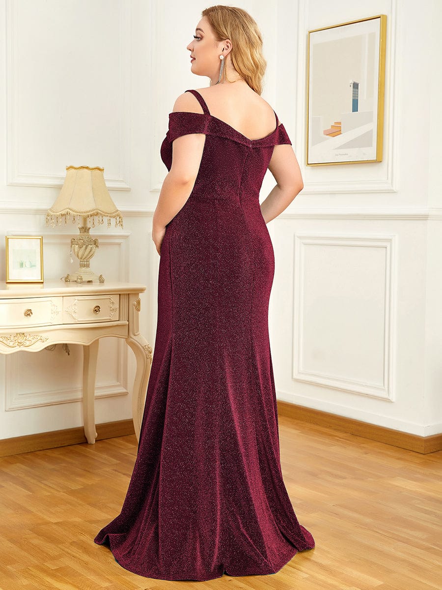 Plus Size High Stretch Long Mother of The Bride Dresses #color_Burgundy