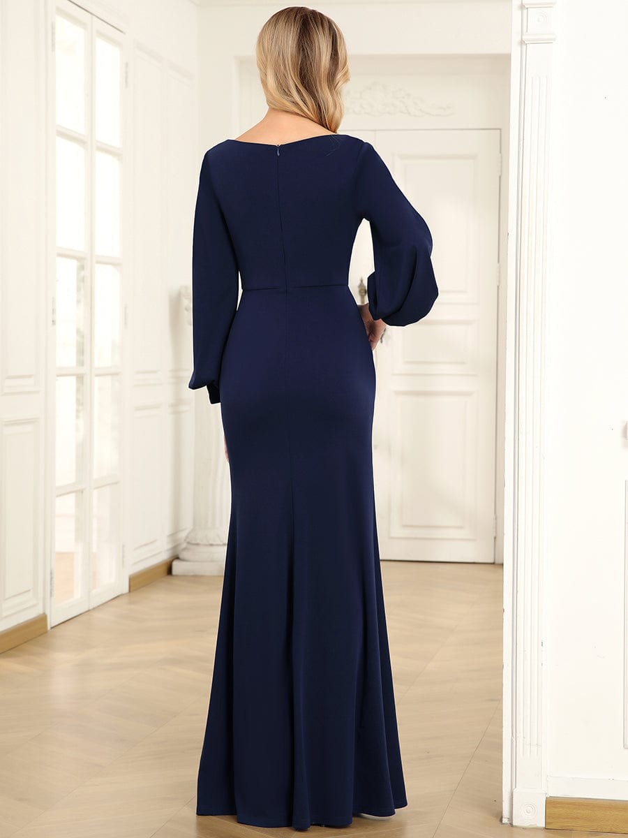 Navy blue long sleeve mother of the bride dress sale