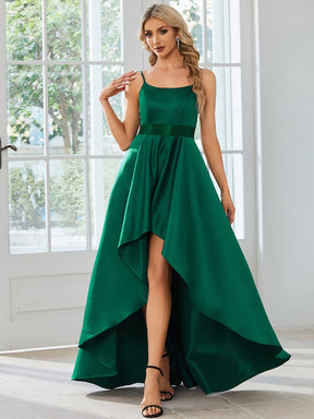 Simple High Low Satin Prom Dress with Spaghetti Straps