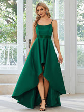 Simple High Low Satin Prom Dress with Spaghetti Straps #color_Dark Green