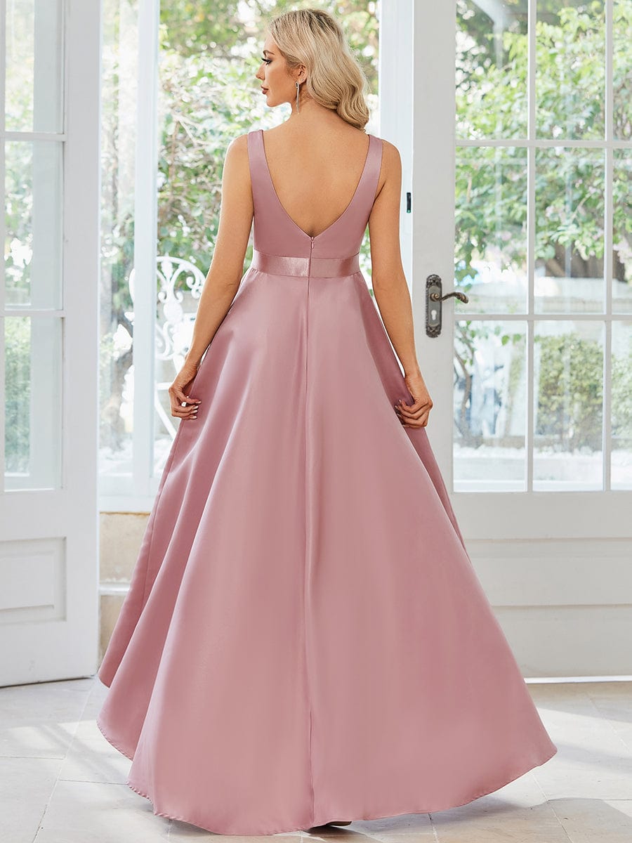 Simple Satin High-Low Sleeveless Prom Dress #Color_Purple Orchid