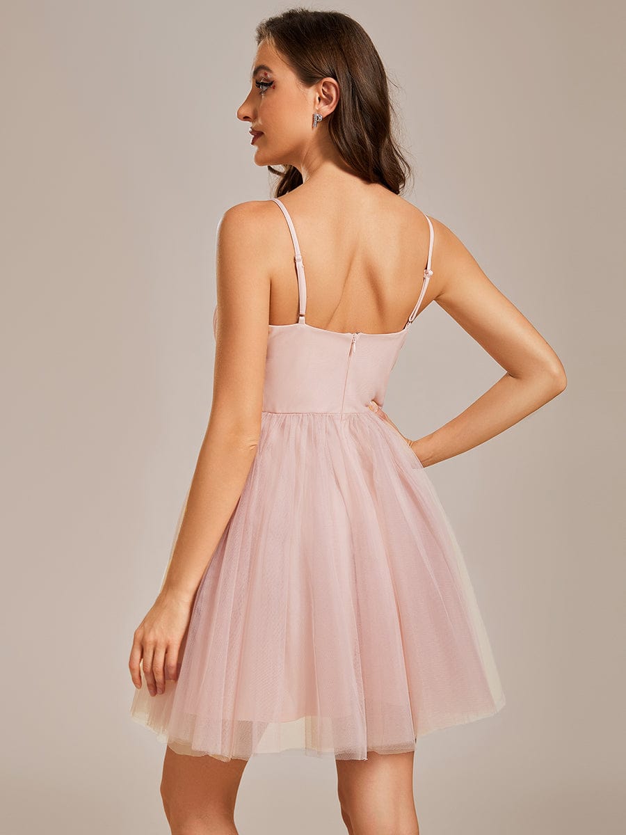 Dreamy Spaghetti Strap Tulle Short Pleated Homecoming Dress