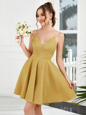 Fancy Shiny Deep V Neck Knee Length Prom Dress