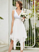 Stunning V Neck Lace Asymmetrical Hems Dress for Women #color_Cream