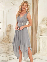 Stunning V Neck Lace & Chiffon Prom Dress for Women #color_Grey