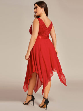 Plus Size Asymmetrical-hem Sleeveless Prom Lace Dress for Women