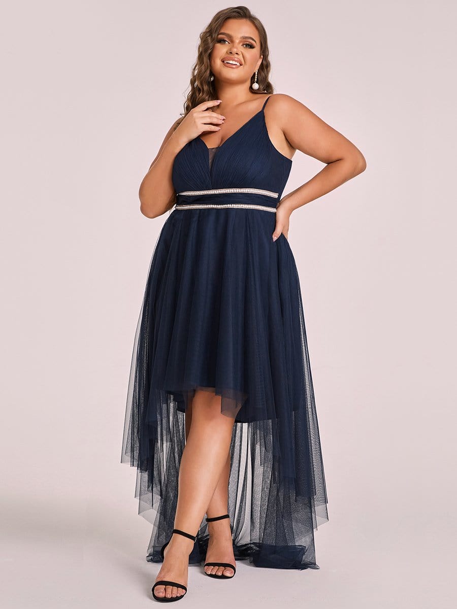 Plus Size Stylish Deep V Neck High Low Tulle Prom Dress - Ever-Pretty US