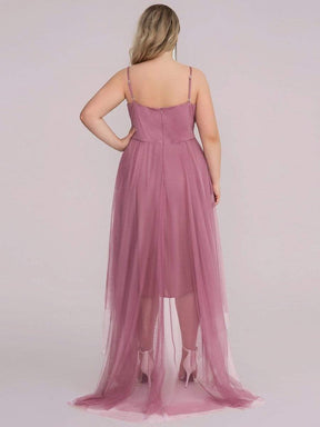 Plus Size V Neck High-low Hem Pleated Tulle Prom Dress