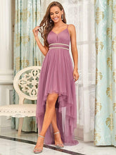 V Neck High-low Hem Pleated Tulle Prom Dress #color_Purple Orchid 