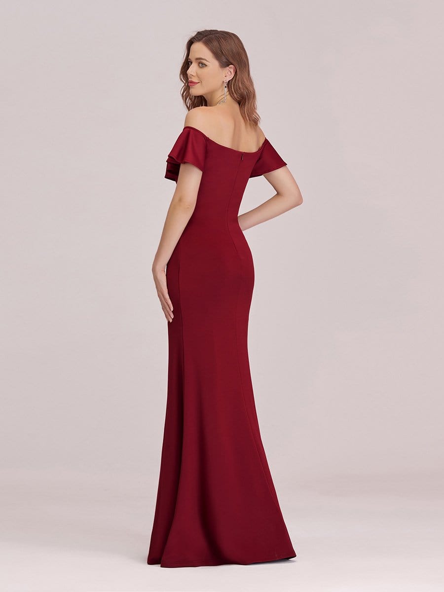 Color=Burgundy | Sexy Off Shoulder Mermaid Evening Dress With Appliques-Burgundy 2
