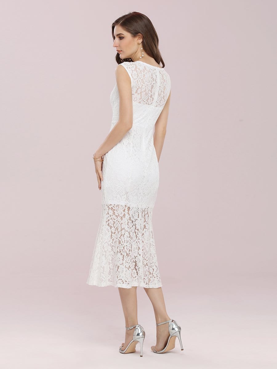Color=Cream | Gorgeous Round Neck Sleeveless Lace Party Dress-Cream 2