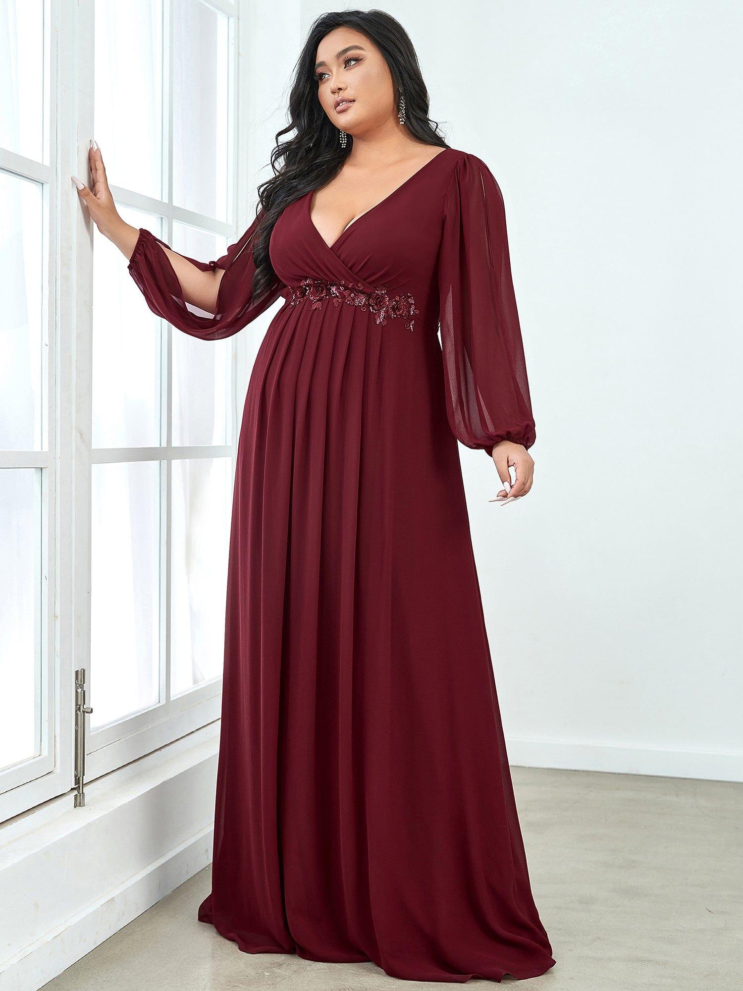 Custom Size Chiffon V-Neckline Long Sleeve Formal Evening Dress