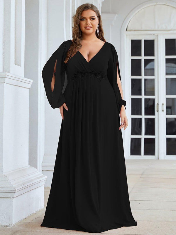 Plus Size Chiffon Long Sleeve Maxi Formal Dresses