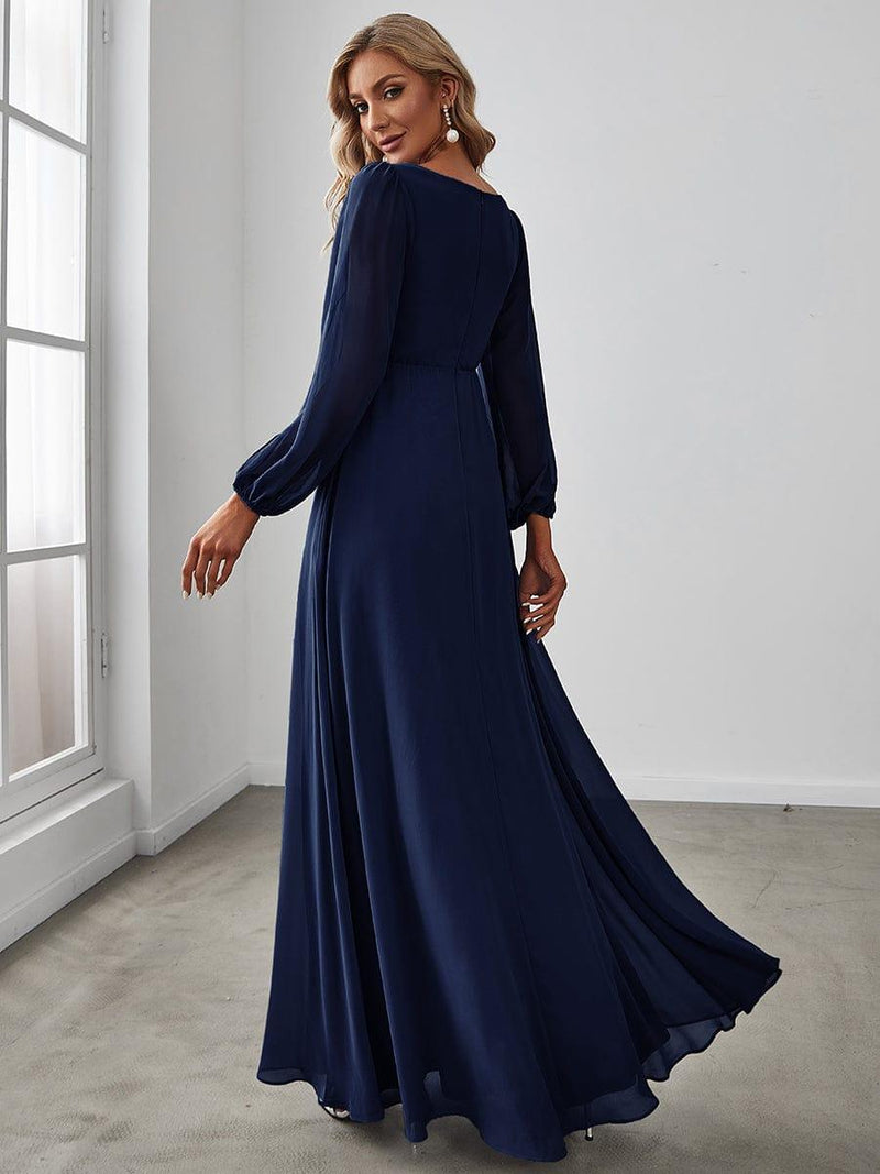 V-Neckline Long Sleeve Chiffon Formal Evening Dress